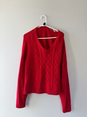 U.S. Polo Assn. Red Cable Knit V-Neck Sweater